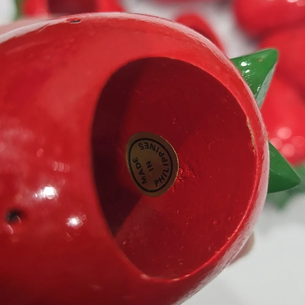 Vintage Strawberry Wooden painted napkin rings Set Of 8